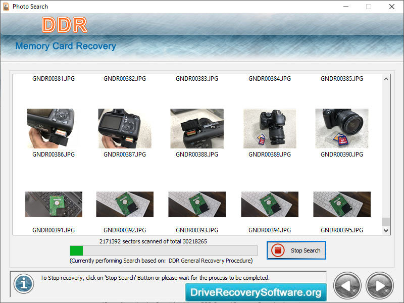 Screenshot of Memory Card Restoration Software